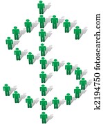 zöld, jelkép, emberek, áll, fordíts, forma, pénz, dollar cégtábla