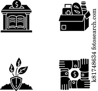 Activism black glyph icons set on white space