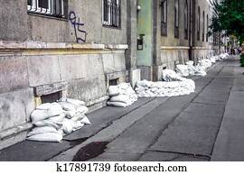 Sandbags at the flood Sandbags at the flood