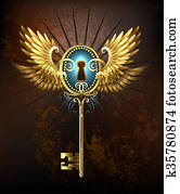 הקלד, עם, זהוב, כנפיים