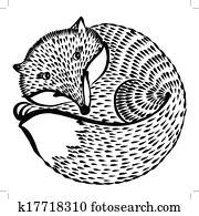 decorativo, silueta, de, um, raposa