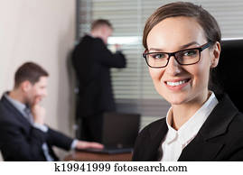 geschäftsfrau, und, arbeiter, in, büro