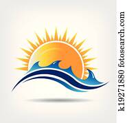 mar sol, estação, logotipo