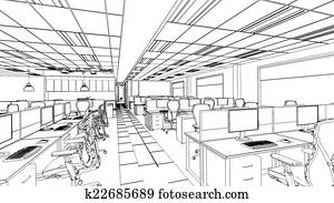 outline sketch of a interior office area 