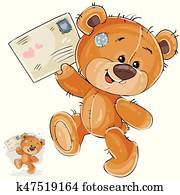 vector, ilustración, de, un, marrón, osito de peluche, tenencia, en, su, patas, recibido, adore carta