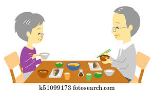 資深 夫婦, 在, 晚餐, 日語, 膳食