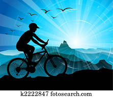 Biker Silhouette with mountains Biker Silhouette with mountains