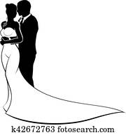 boda, silueta, novia y novio