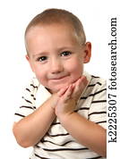 jeune enfant, à, mains, contre, sien, figure