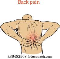 Low back pain in men, black and white sketch Low back pain in men, black and white sketch