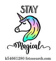 Stay magical cartoon unicorn drawing and lettering Stay magical cartoon unicorn drawing and lettering