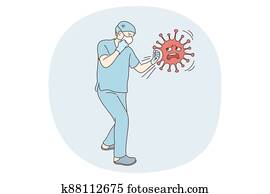 סכנה, או, coronavirus, זהום, epidemic,, הגנתי, פרצופי, mask,, מקיף, מושג