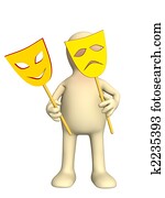 3d puppet with two masks in hands 3d puppet with two masks in hands