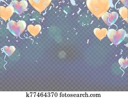 Balloons, confetti and ribbons, celebration background Balloons, confetti and ribbons, celebration background