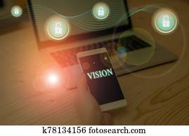 Conceptual hand writing showing Vision. Business photo text ability to think about or plan the future with imagination or wisdom.