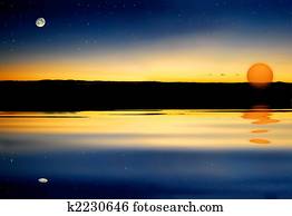 Sunset on water surface