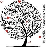 familietre, skisse, for, deres, design