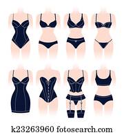 עצב, לבני נשים, קבע, של, שונה, נקבה, underwear.