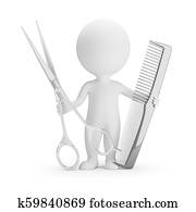 3d small people - hairdresser with scissors and comb 3d small people - hairdresser with scissors and comb