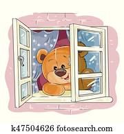 conjunto, vector, imágenesprediseñadas, ilustraciones, de, aburrido, teddy, bears.