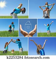 happy family outdoor in summer - collage