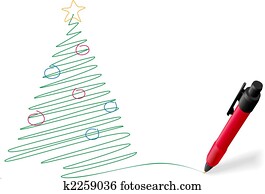 Ink pen drawing writing Merry Christmas tree decorations Ink pen drawing writing Merry Christmas tree decorations