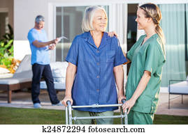 mosolygós, meghibásodott woman, és, ápoló, külső külső each más