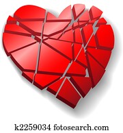 Shattered red Valentine heart broken to pieces Shattered red Valentine heart broken to pieces