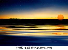 Sunset on water surface