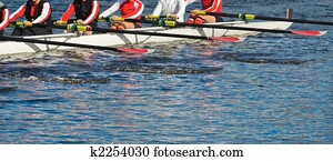 teamwork:, närbild, av, roddare