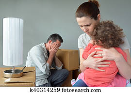 triste, deshaució, familia, preocupado, trasladar, house.