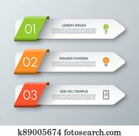 חץ, infographic, דפוסית, עם, 3, steps,, options,, parts,, elements., וריגאמי, style., וקטור, banner.