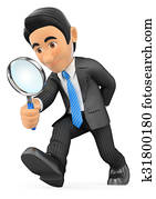 3d, homem negócios, olhando, um, lupa