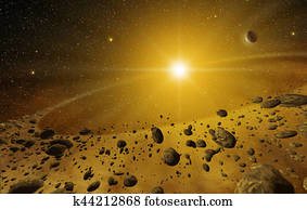 3d shining explosion and scattered rocks in the outer space 3d shining explosion and scattered rocks in the outer space