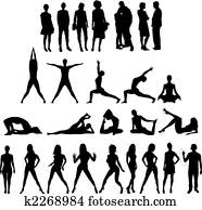 folk, silhouettes, tyve, sju, figurer