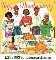 Happy family celebrating Thanksgiving Day.