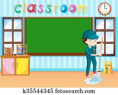 Janitor cleaning the classroom Janitor cleaning the classroom