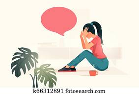 Sad and Stressed Women At home Covering Her Face