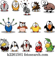 אוסף, של, ציור היתולי, צפרים