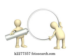 3d puppet, holding magnifier