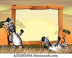 borda, desenho, com, dois, zebras, em, a, campo