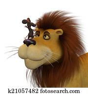 Courage, 3d cartoon mice with a lion Courage, 3d cartoon mice with a lion