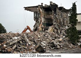 Destroyed building, debris. Series