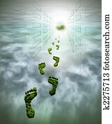 Green grassy footprints symbolizing environmental protection