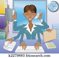 mulher negócio, multi-tasking
