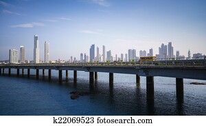 Panorama panama city skyline building car