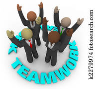 trabajo en equipo, -, miembros de equipo, en, círculo