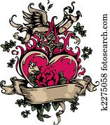 vintage fancy heart and rose emblem vintage fancy heart and rose emblem