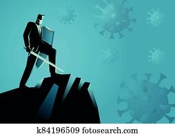 איש עסקים, כפי, a, אביר, מוכן להלחם, וירוסים