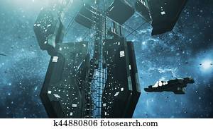 מרשים, תחנת חלל, ו, a, scifi, חללית